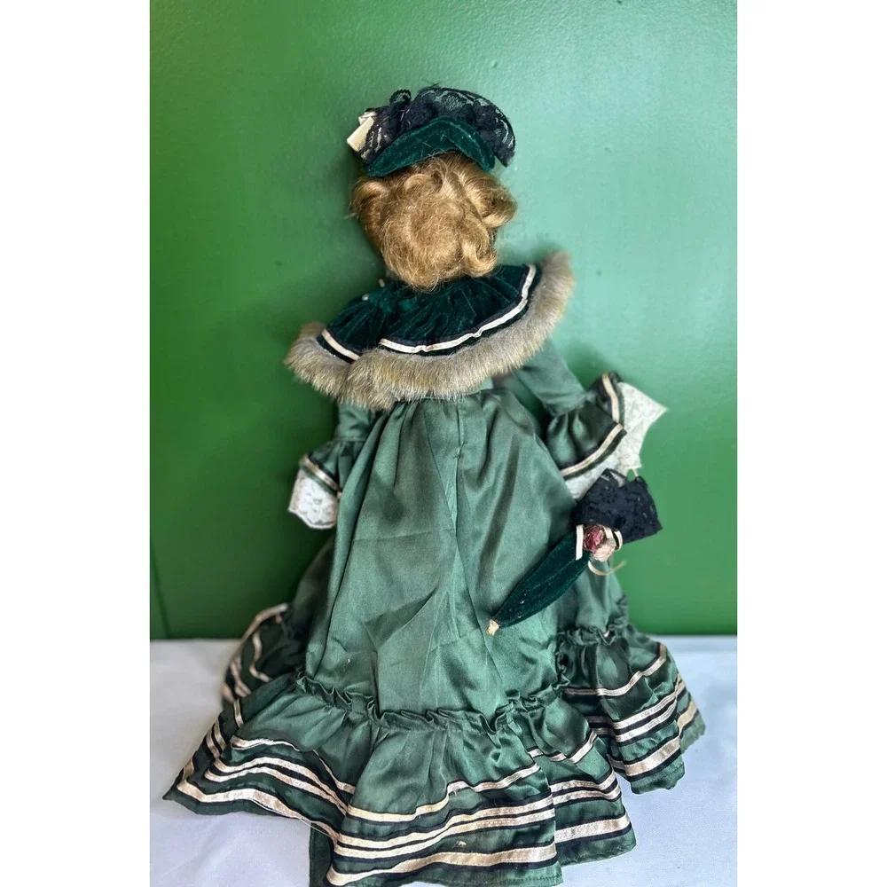 Marie Porcelain of the Past Collection Consoled Doll Green Victorian Dress 16in